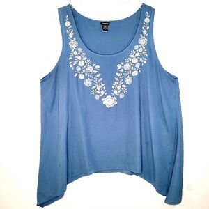 Torrid Georgette Blue Embroidered Tank Top